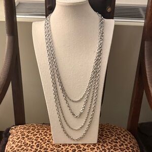 Vintage Crown Trifari Signed 4 Strand SilverTone Cascading Chain Necklace.